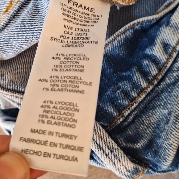 FRAME LE HIGH SKINNY JEANS CROPPED‎ FRAYED-HEM DISTRESSING LOMBARD WASH BLUE 26 - Picture 4 of 8